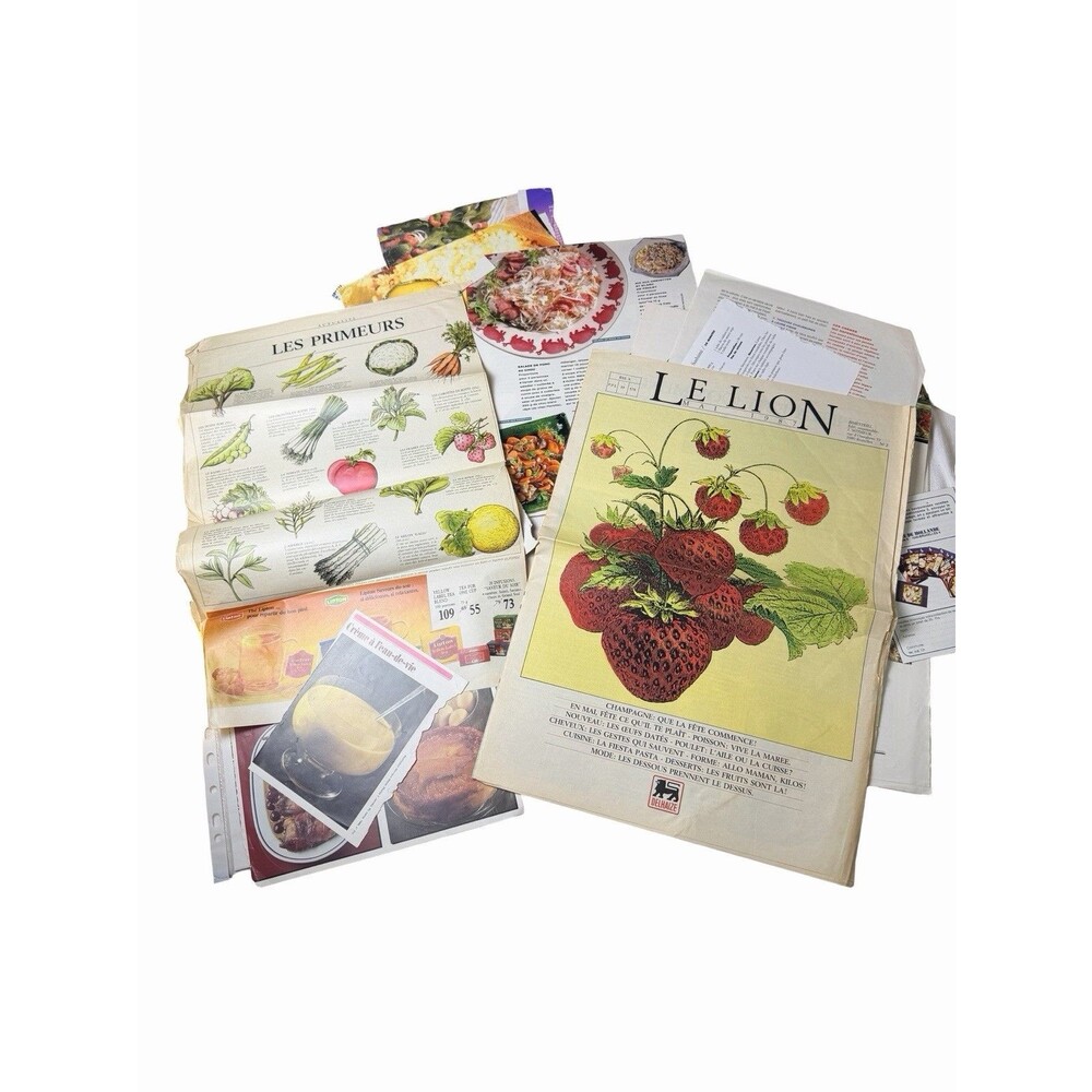 Lot Of Various French Recipe Magazine Cut Outs Folded Le Lion Le Gourmet